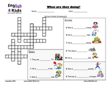 Crossword Puzzles on Esl Kids Worksheets Present Progressive Action Verbs Worksheets